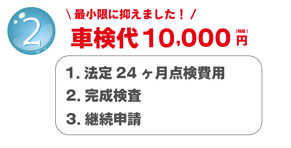 ②\最小限に抑えました！/ 車検代10,000円（税抜）